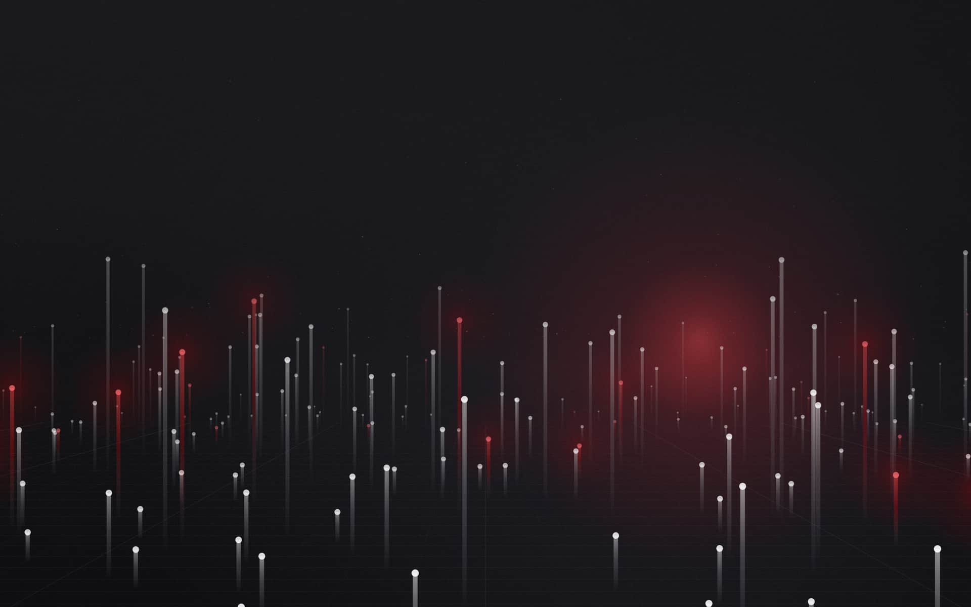 A generated landscape of data: a field of standing signals on a lit plane, running back to a hazy horizon.